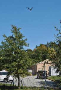 Barely-audible,-DJI-Inspire-1-drone-flies-above-rear-parking-lot-of-headquarters-of-Richland-County-Sheriff’s-Department-in-Columbia