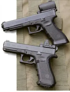 Glock-34-(top)-equipped-with-Aimpoint-T-1-and-Glock-17-with-Trijicon-RMR,-both-in-Raven-Concealment-Systems-Balor-mounts