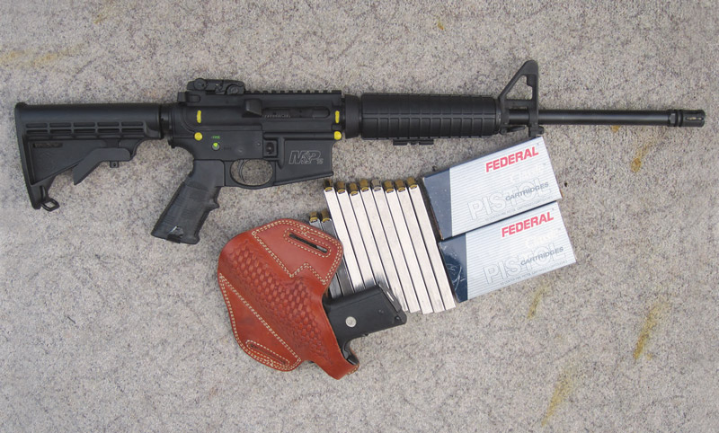 Backup-AR-weighs-less-than-holstered-.45,-three-seven-round-mags,-eight-10-round-mags,-and-100-rounds-of-ammunition