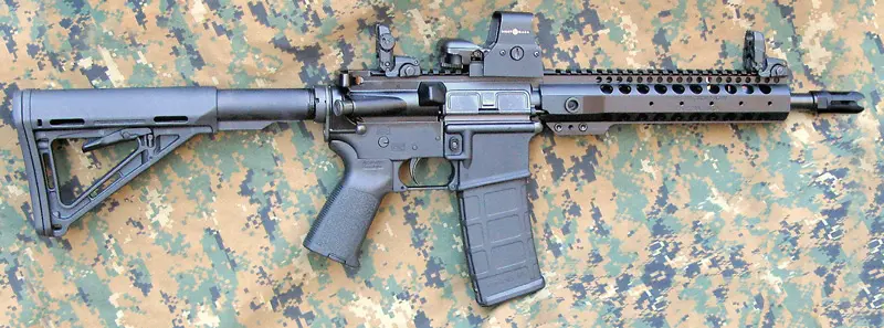 Barnes-.300-BO-with-11.5-inch-barrel-has-Magpul-stock,-pistol-grip,-and-folding-sights