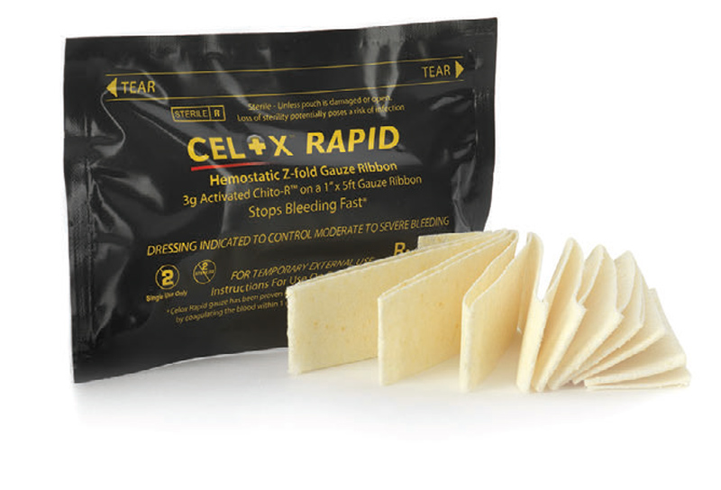 Celox-Rapid-Ribbon-gauze-is-the-first-compact-carry,-minimal-compression-time-hemostatic-gauze-for-narrow-entry-wounds