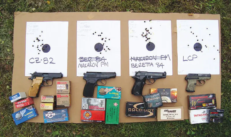 Despite-each-being-shot-with-four-different-types-of-ammo,-these-composite-15-yard-groups-show-adequate-plus-accuracy