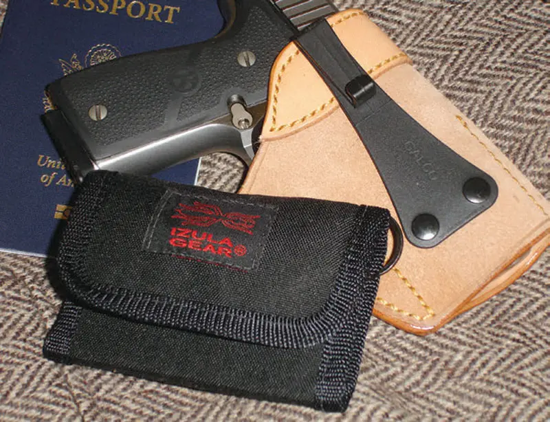 ESEE-Knives-Izula-Gear-Wallet-E&E-Kit-with-Kahr-Arms-K9-Elite-in-Galco’s-excellent-U.D.C.