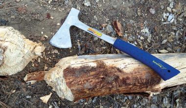 Estwing-Camper’s-Axe-with-18-inch-handle-was-used-to-section-this-eight-inch-thick-dead-pine-tree-by-chopping-opposing-V-notches-in-either-side.