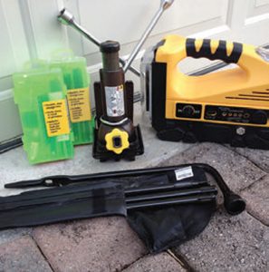 Keep-a-jack,-spare-tire,-air-compressor,-and-tire-repair-kit