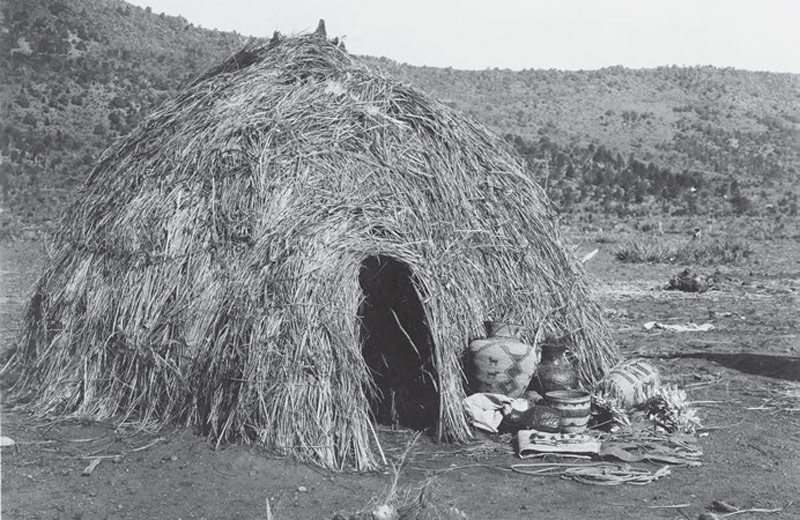 Late-19th-century-Apache-wikiup-would-have-been-seasonal-shelter,-readily-built-from-local-materials-with-no-tools