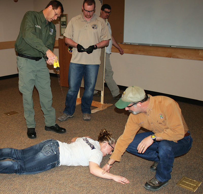 Lemhi-County,-Idaho-Sheriff’s-Deputy-Teresa-Stephenson-experiences-an-exposure-by-Taser-Master-Instructor-Tom-Munsey