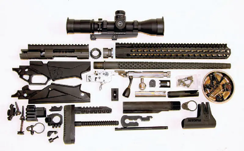 Ruger-Precision-Rifle-completely-disassembled-and-ready-to-be-finished-in-two-shades-of-Flat-Dark-Earth-Cerakote.