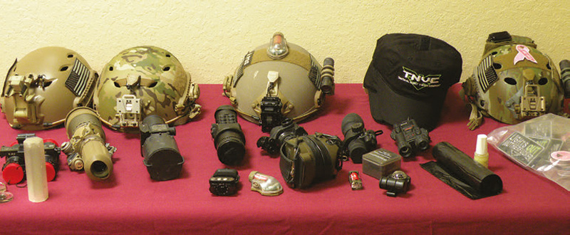 Display-gear-illustrated-various-models-and-generations-of-night-vision-equipment