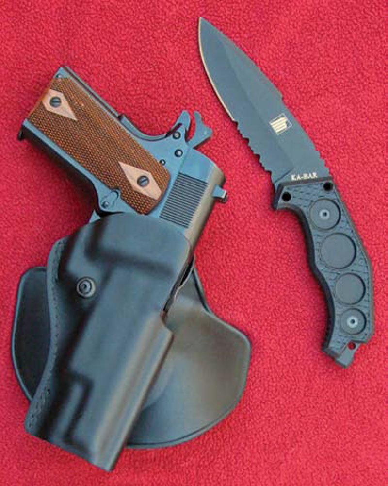 R1-and-Safariland-paddle-holster-with-Ka-Bar-FIN-fixed-blade-utility-knife
