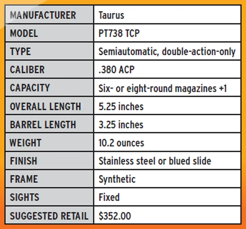 SPECIFICATIONS,-TAURUS-PT738-TCP