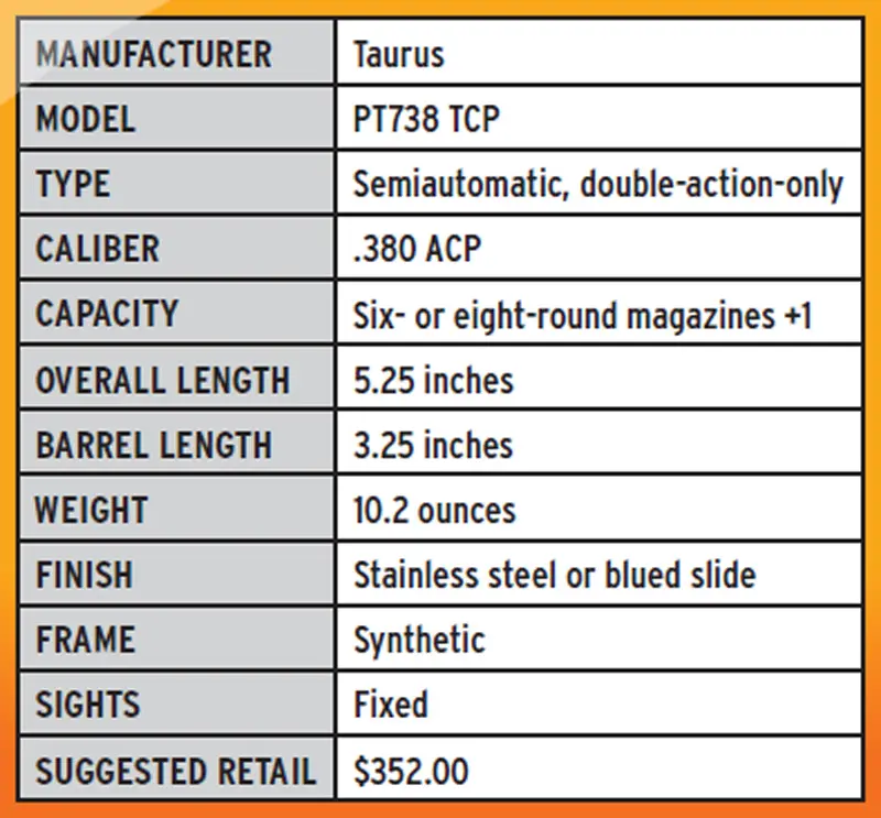 Pistola Taurus PT738 TCP .380 ACP 