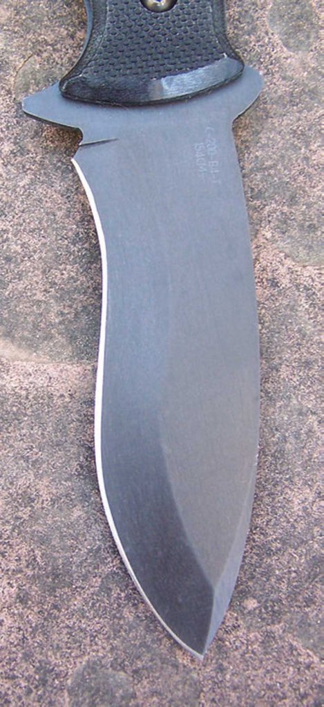 Solid-hollow-ground-recurved-blade-is-154CM-stainless,-with-non-reflective-titanium-based-coating