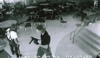 Surveillance-video-of-shooters-attacking-cafeteria-at-Columbine-High-School-in-Colorado