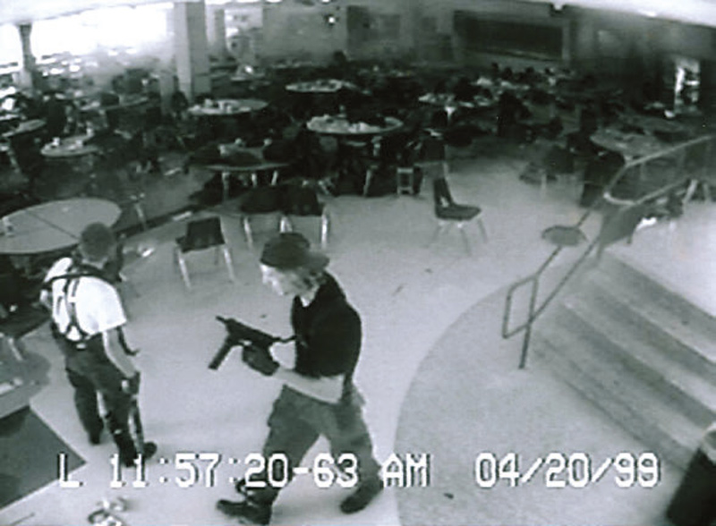 Surveillance-video-of-shooters-attacking-cafeteria-at-Columbine-High-School-in-Colorado