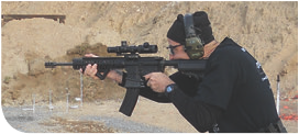 This shooter uses Magpul AFG. While his hand is almost to the end of the rail, he prefers an elbow-down technique using the C-clamp.