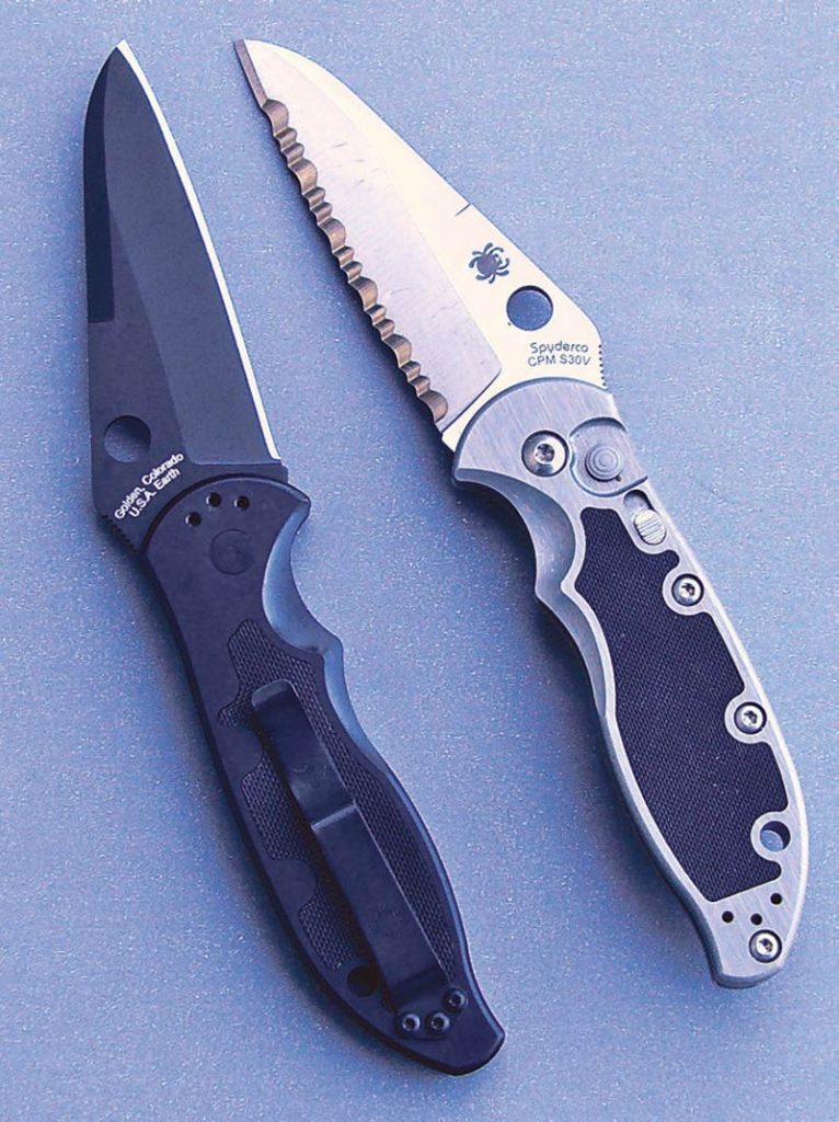 Black-Embassy-auto-(left)-with-plain-blade-and-Satin-Embassy-auto-(right)-with-serrated-blade