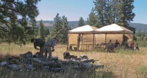 Students-take-a-break-on-Central-Cascade-Precision-shooting-range-near-Yakima,-Washington