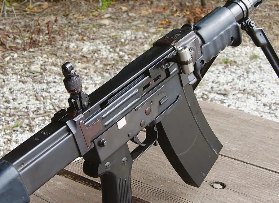 PE57’s-precision-rear-flip-up-sight-and-distinctive-cocking-handle